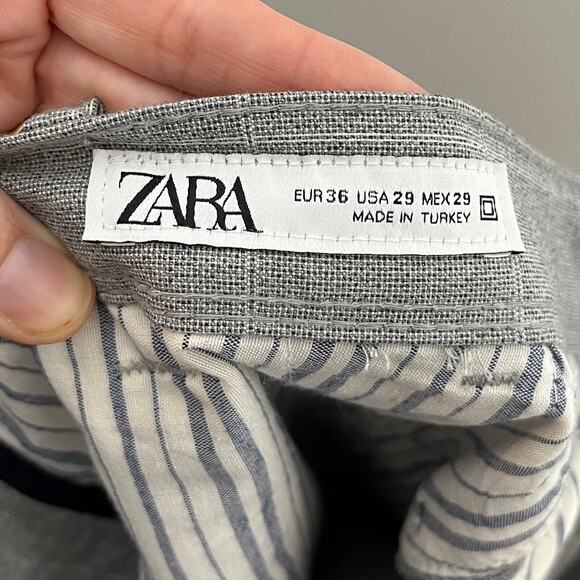 Zara Women's Dress Pants Size 29 Gray Checked Plaid Slim Leg Mid Rise Trousers - Picture 6 of 6